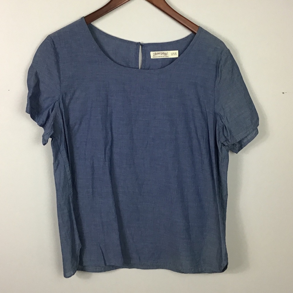Vintage Faded Glory lightweight denim chambray top shirt 100% cotton Size Large